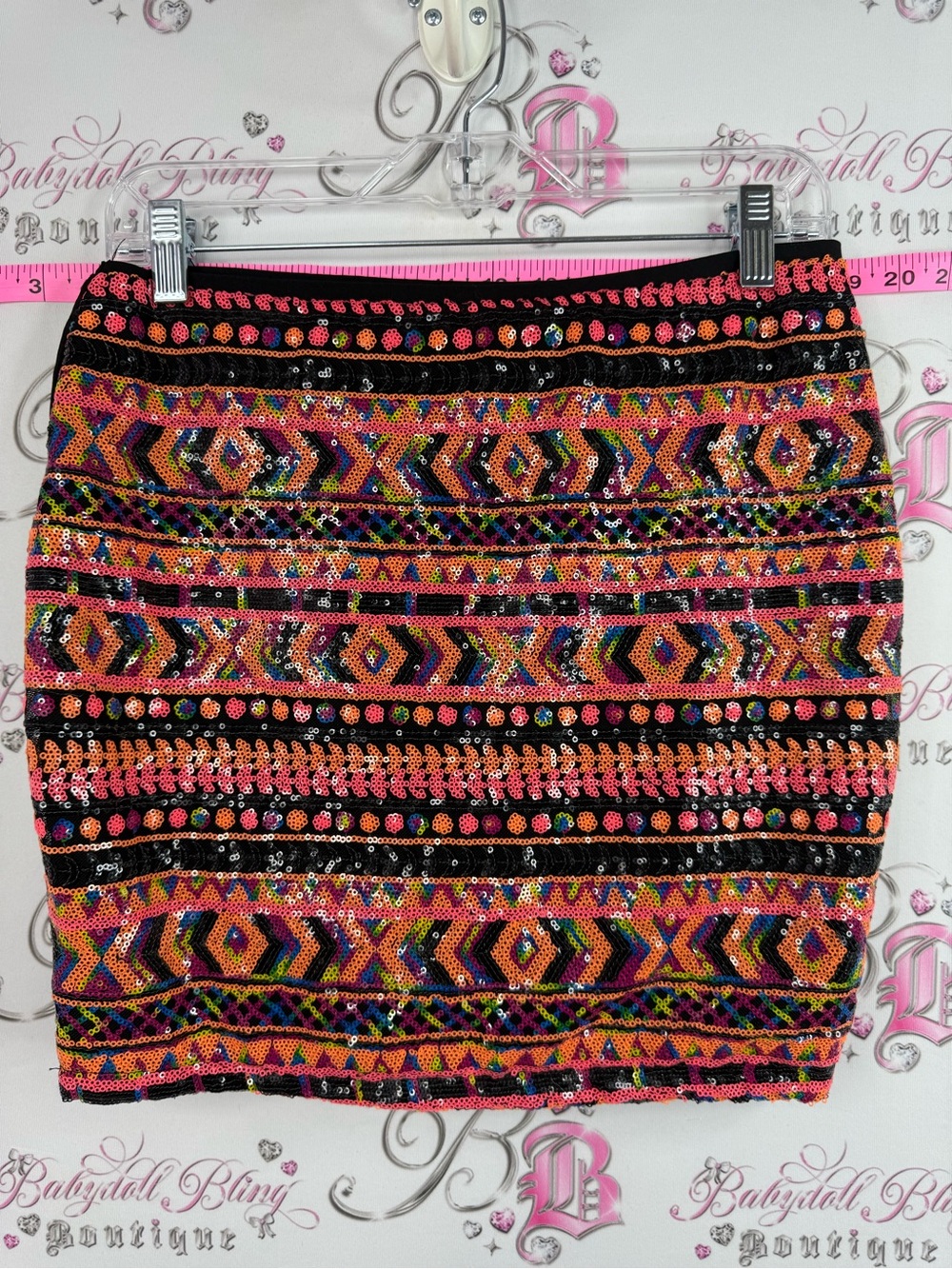 Multicolor Sequin Tribal Mini Skirt - Black Base